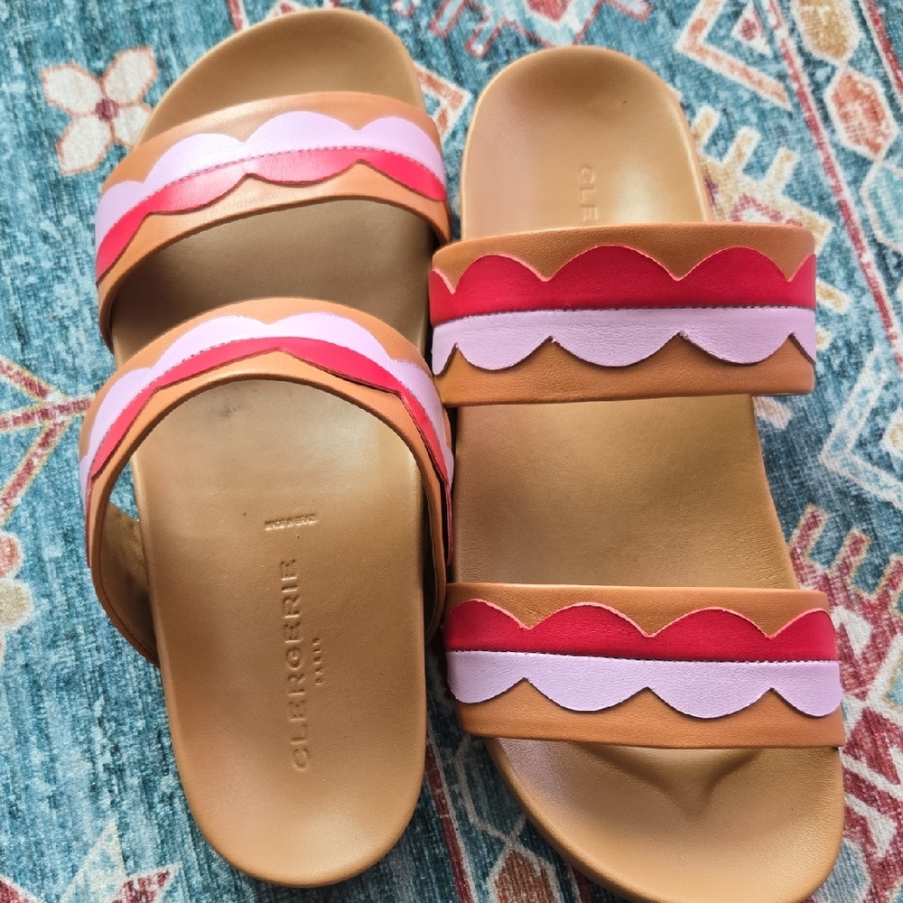 Robert Clergerie Pink and Red Scalloped Sandals